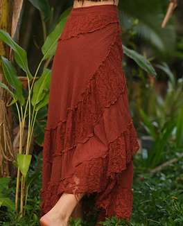 Customer wearing light colored top and pants