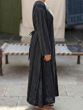 Midnight Handblock V-Neck Top