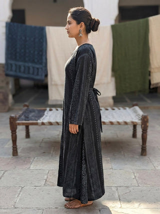 Midnight Handblock V-Neck Top