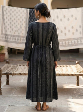 Midnight Handblock V-Neck Top